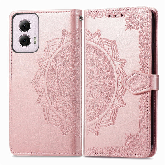 For Motorola Moto G Power 2024 Mandala Flower Embossed Leather Phone Case(Rose Gold)