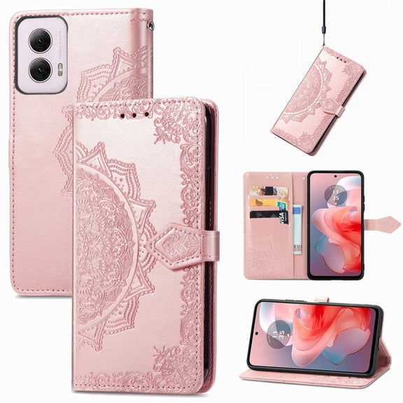 For Motorola Moto G Power 2024 Mandala Flower Embossed Leather Phone Case(Rose Gold)