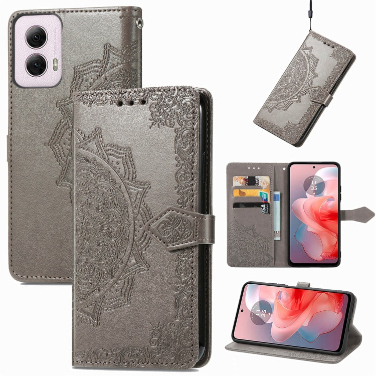 For Motorola Moto G Power 2024 Mandala Flower Embossed Leather Phone Case(Gray) - Motorola Cases by PMC Jewellery | Online Shopping South Africa | PMC Jewellery | Buy Now Pay Later Mobicred
