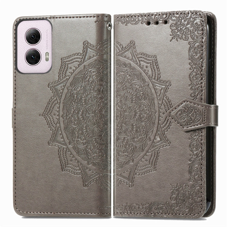 For Motorola Moto G Power 2024 Mandala Flower Embossed Leather Phone Case(Gray)