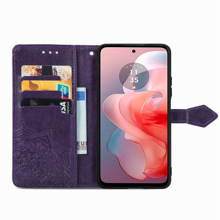 For Motorola Moto G Power 2024 Mandala Flower Embossed Leather Phone Case(Purple)