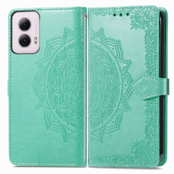 For Motorola Moto G Power 2024 Mandala Flower Embossed Leather Phone Case(Green)