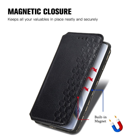 For Honor Magic6 Pro Cubic Grid Pressed Magnetic Leather Phone Case(Black)