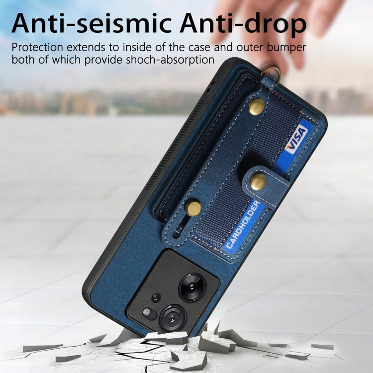 For Xiaomi 13T / 13T Pro Retro Cross Wristband Wallet Leather Back Phone Case(Blue) - Xiaomi Cases by PMC TechLife | Online Shopping South Africa | PMC TechLife | Buy Now Pay Later Mobicred