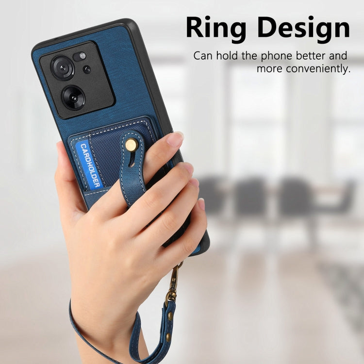 For Xiaomi 13T / 13T Pro Retro Cross Wristband Wallet Leather Back Phone Case(Blue) - Xiaomi Cases by PMC TechLife | Online Shopping South Africa | PMC TechLife | Buy Now Pay Later Mobicred
