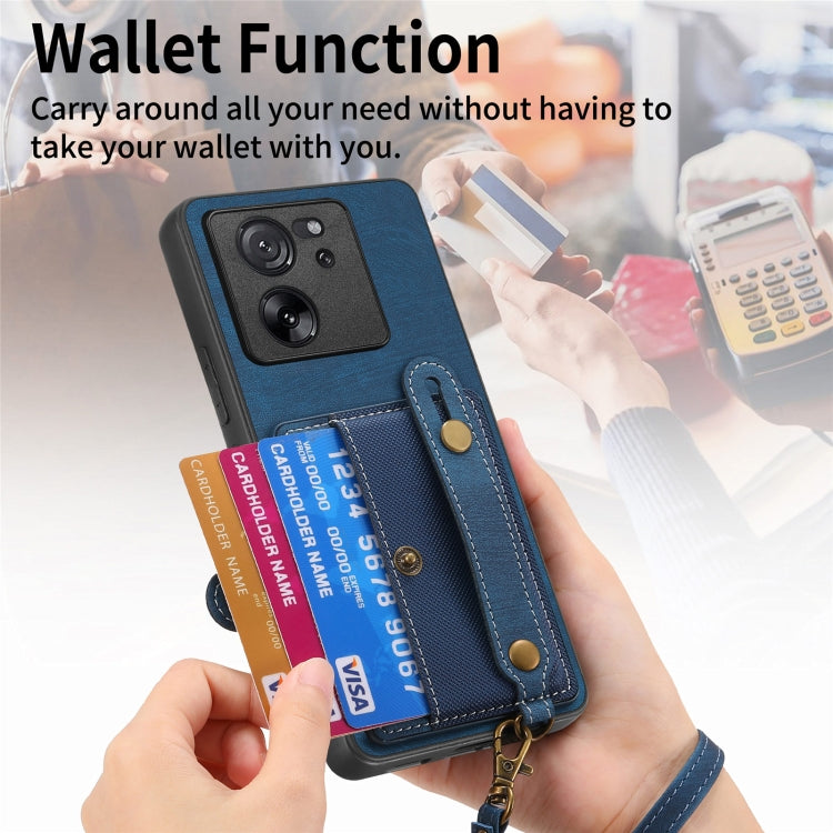 For Xiaomi 13T / 13T Pro Retro Cross Wristband Wallet Leather Back Phone Case(Blue) - Xiaomi Cases by PMC TechLife | Online Shopping South Africa | PMC TechLife | Buy Now Pay Later Mobicred