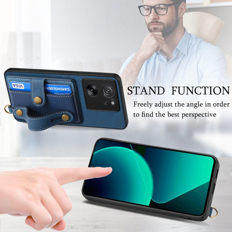 For Xiaomi 13T / 13T Pro Retro Cross Wristband Wallet Leather Back Phone Case(Blue) - Xiaomi Cases by PMC TechLife | Online Shopping South Africa | PMC TechLife | Buy Now Pay Later Mobicred