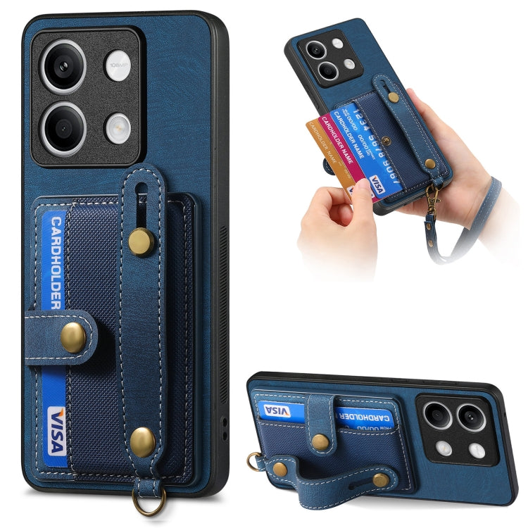 For Xiaomi Redmi Note 13 Retro Cross Wristband Wallet Leather Back Phone Case(Blue) - Xiaomi Cases by PMC TechLife | Online Shopping South Africa | PMC TechLife | Buy Now Pay Later Mobicred