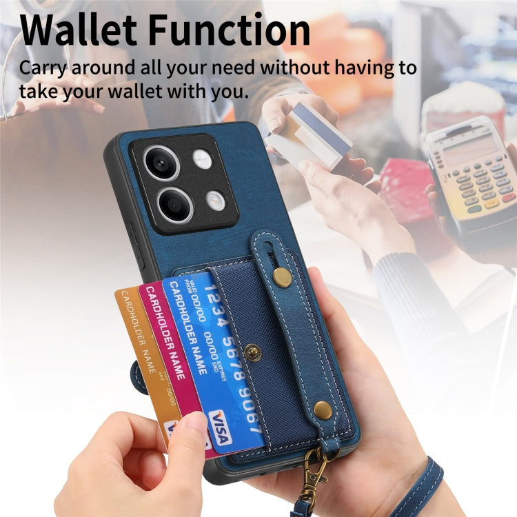 For Xiaomi Redmi Note 13 Retro Cross Wristband Wallet Leather Back Phone Case(Blue) - Xiaomi Cases by PMC TechLife | Online Shopping South Africa | PMC TechLife | Buy Now Pay Later Mobicred