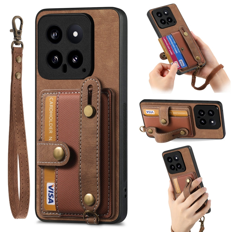 For Xiaomi 14 Retro Cross Wristband Wallet Leather Back Phone Case(Brown) - 14 Cases by PMC TechLife | Online Shopping South Africa | PMC TechLife | Buy Now Pay Later Mobicred