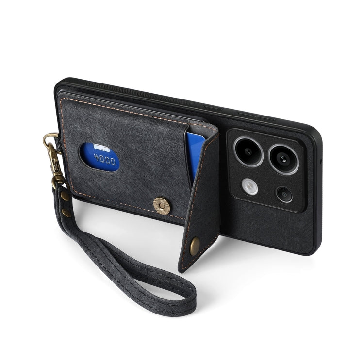 For Xiaomi Redmi Note 13 Pro 5G Retro Card Wallet Fold Leather Phone Case with Strap(Black)