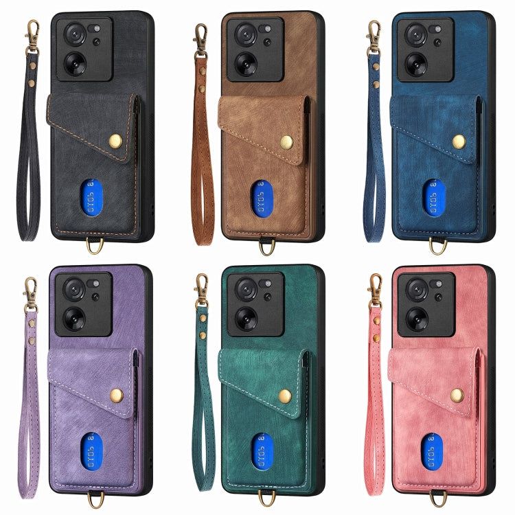 For Xiaomi 14 Retro Card Wallet Fold Leather Phone Case with Strap(Black)