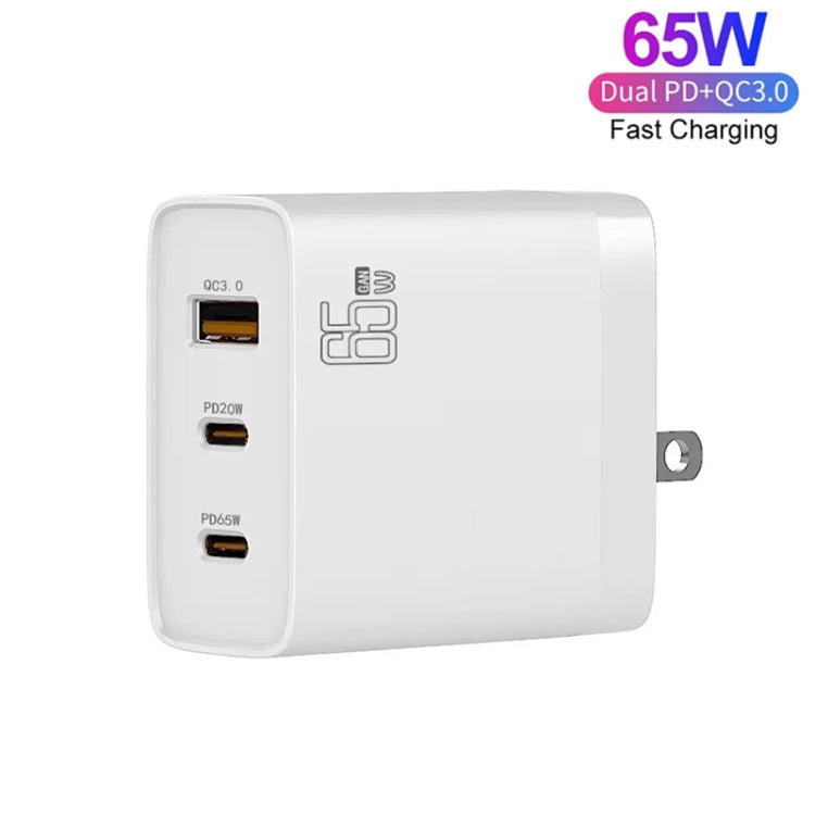 GAN 65W PD45W Dual Type-C+QC3.0 USB Multi Compatible Laptop Adapter UK + US Plug White
