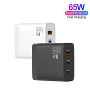 GAN 65W PD45W Dual Type-C+QC3.0 USB Multi Compatible Laptop Adapter AU + US Plug Black
