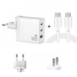GAN 65W PD45W Dual Type-C / QC3.0 USB  Multi Compatible Charger + 2m USB-C to USB-C Data Cable EU + US Plug White - Cable & Adapter by PMC Jewellery | Online Shopping South Africa | PMC Jewellery | Buy Now Pay Later Mobicred