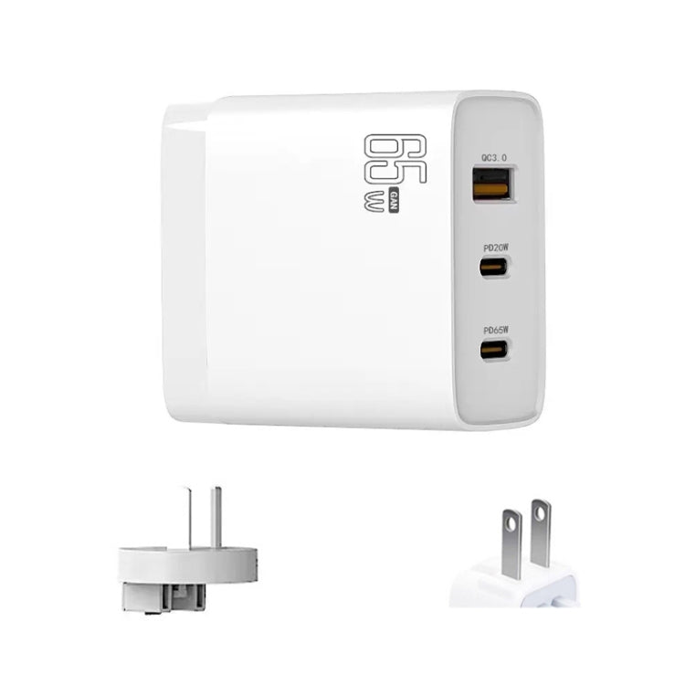 GAN 65W PD45W Dual Type-C / QC3.0 USB  Multi Compatible Charger + 2m USB-C to USB-C Data Cable AU + US Plug White - Cable & Adapter by PMC Jewellery | Online Shopping South Africa | PMC Jewellery | Buy Now Pay Later Mobicred