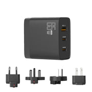 GAN 65W PD45W Dual Type-C / QC3.0 USB  Multi Compatible Charger + 2m USB-C to USB-C Data Cable EU + UK + AU +US Plug Black