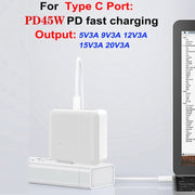 GAN 65W PD45W Dual Type-C / QC3.0 USB  Multi Compatible Charger + 2m USB-C to USB-C Data Cable AU + US Plug Black
