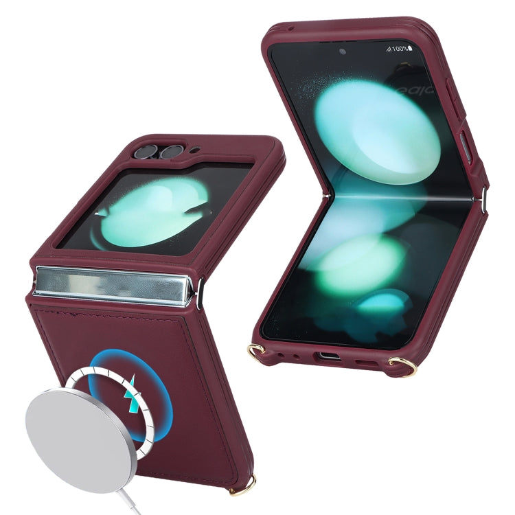 For Samsung Galaxy Z Flip5 5G Crossbody R20 Texture Leather Magsafe Phone Case(Brown) - Galaxy Z Flip5 Cases by PMC TechLife | Online Shopping South Africa | PMC TechLife