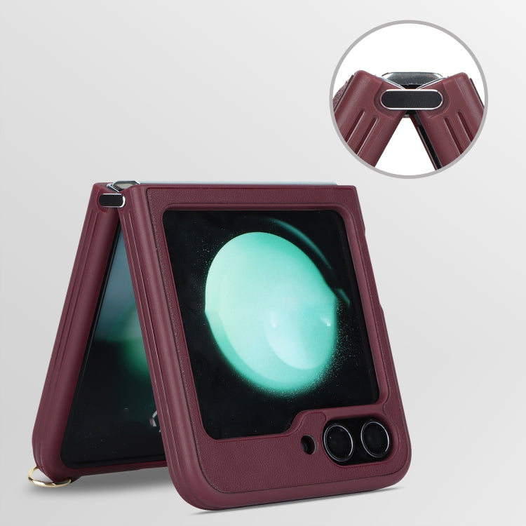 For Samsung Galaxy Z Flip5 5G Crossbody R20 Texture Leather Magsafe Phone Case(Brown) - Galaxy Z Flip5 Cases by PMC TechLife | Online Shopping South Africa | PMC TechLife