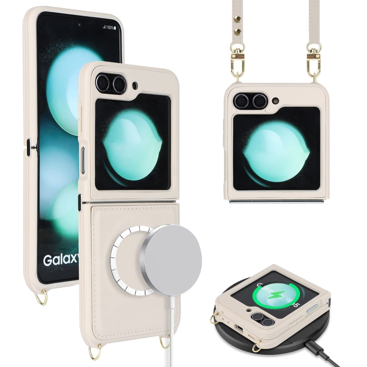 For Samsung Galaxy Z Flip5 5G Crossbody R20 Texture Leather Magsafe Phone Case(White) - Galaxy Z Flip5 Cases by PMC TechLife | Online Shopping South Africa | PMC TechLife | Buy Now Pay Later Mobicred