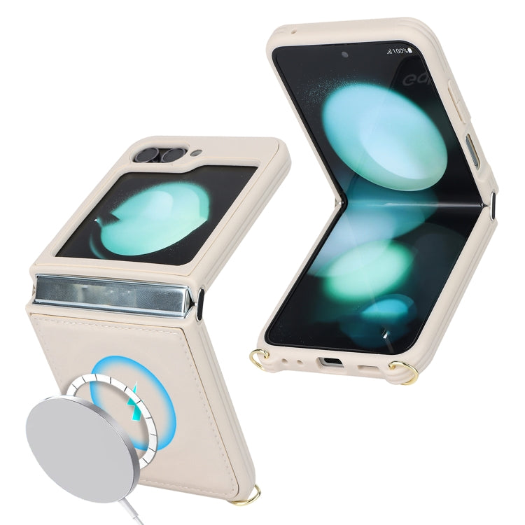 For Samsung Galaxy Z Flip5 5G Crossbody R20 Texture Leather Magsafe Phone Case(White) - Galaxy Z Flip5 Cases by PMC TechLife | Online Shopping South Africa | PMC TechLife | Buy Now Pay Later Mobicred