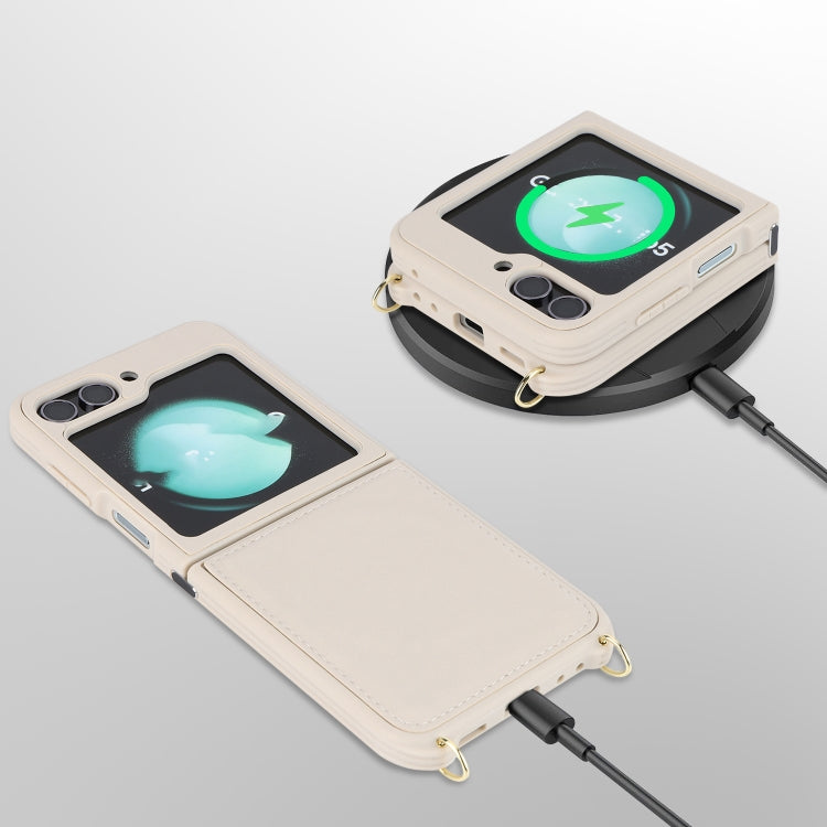 For Samsung Galaxy Z Flip5 5G Crossbody R20 Texture Leather Magsafe Phone Case(White) - Galaxy Z Flip5 Cases by PMC TechLife | Online Shopping South Africa | PMC TechLife | Buy Now Pay Later Mobicred