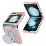 For Samsung Galaxy Z Flip5 5G Crossbody R20 Texture Leather Magsafe Phone Case(Pink)