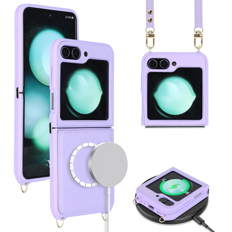 For Samsung Galaxy Z Flip5 5G Crossbody R20 Texture Leather Magsafe Phone Case(Purple) - free shipping - PMC TechLife - Order now!
