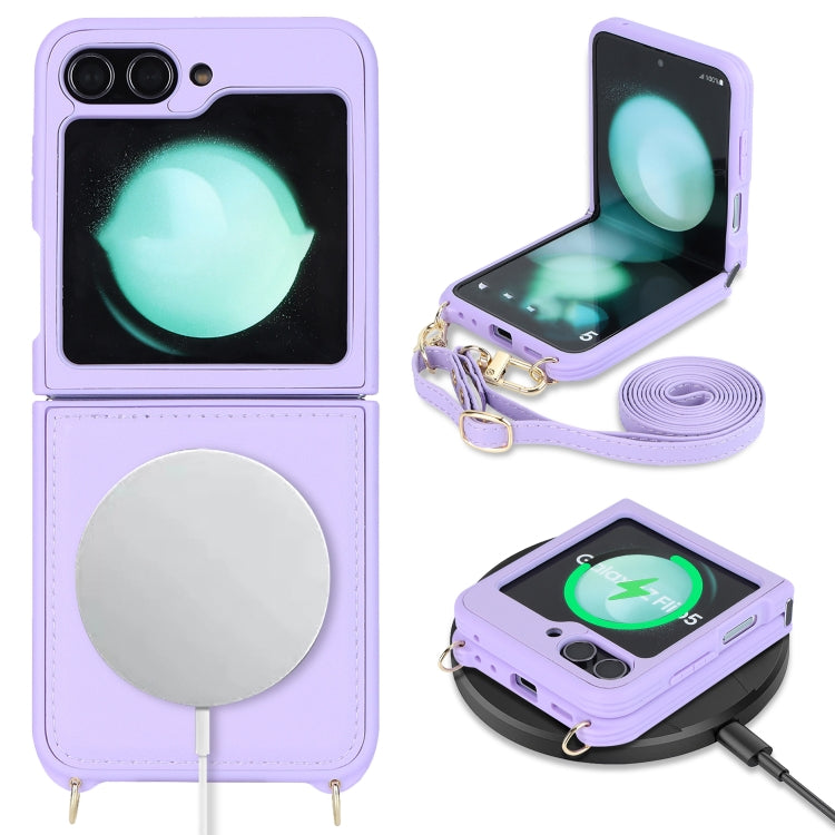 For Samsung Galaxy Z Flip5 5G Crossbody R20 Texture Leather Magsafe Phone Case(Purple) - free shipping - PMC TechLife - Order now!