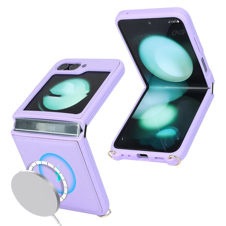 For Samsung Galaxy Z Flip5 5G Crossbody R20 Texture Leather Magsafe Phone Case(Purple) - free shipping - PMC TechLife - Order now!