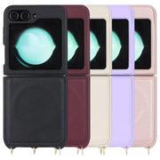 For Samsung Galaxy Z Flip5 5G Crossbody R20 Texture Leather Magsafe Phone Case(Brown)