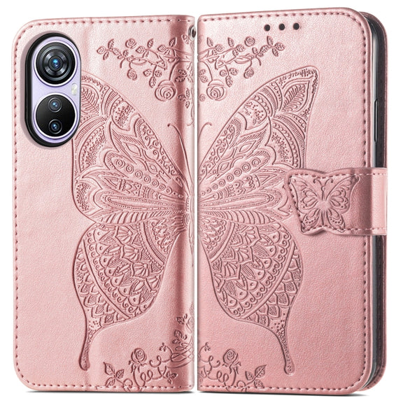 For Blackview A200 Pro Butterfly Love Flower Embossed Leather Phone Case(Rose Gold)