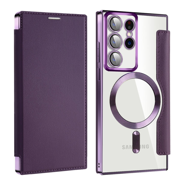 For Samsung Galaxy S22 Ultra 5G MagSafe Magnetic RFID Anti-theft Leather Phone Case(Purple) - Galaxy S22 Ultra 5G Cases by PMC TechLife | Online Shopping South Africa | PMC TechLife