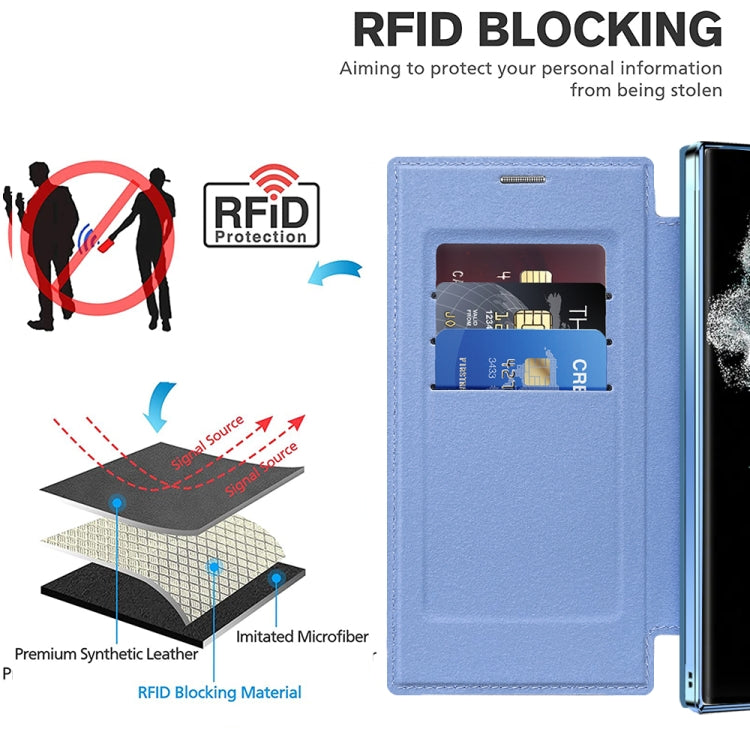 For Samsung Galaxy S22 Ultra 5G MagSafe Magnetic RFID Anti-theft Leather Phone Case(Blue)