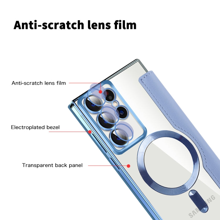 For Samsung Galaxy S22 Ultra 5G MagSafe Magnetic RFID Anti-theft Leather Phone Case(Blue)