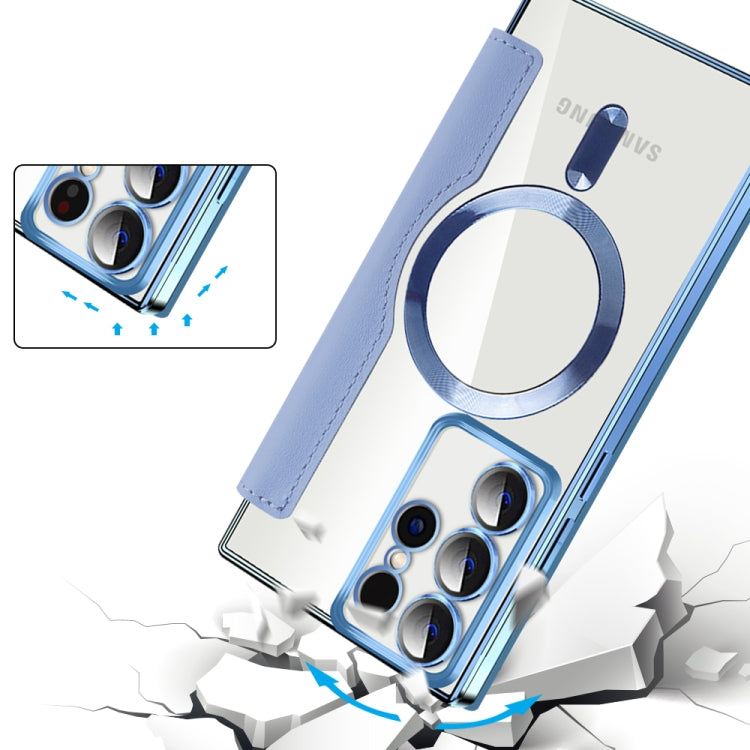 For Samsung Galaxy S22 Ultra 5G MagSafe Magnetic RFID Anti-theft Leather Phone Case(Blue)