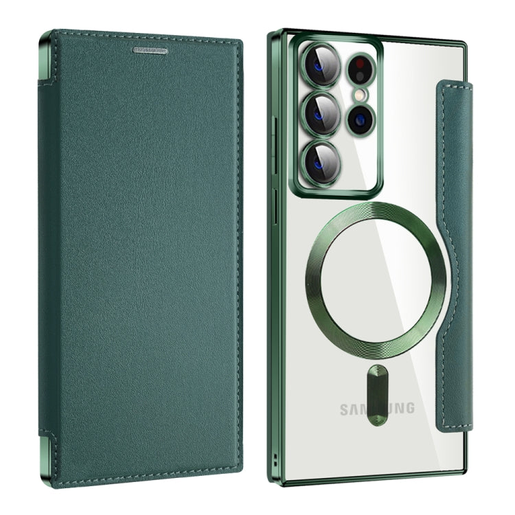 For Samsung Galaxy S22 Ultra 5G Shield MagSafe RFID Anti-theft Leather Phone Case(Green) - free shipping - PMC TechLife - Order now!