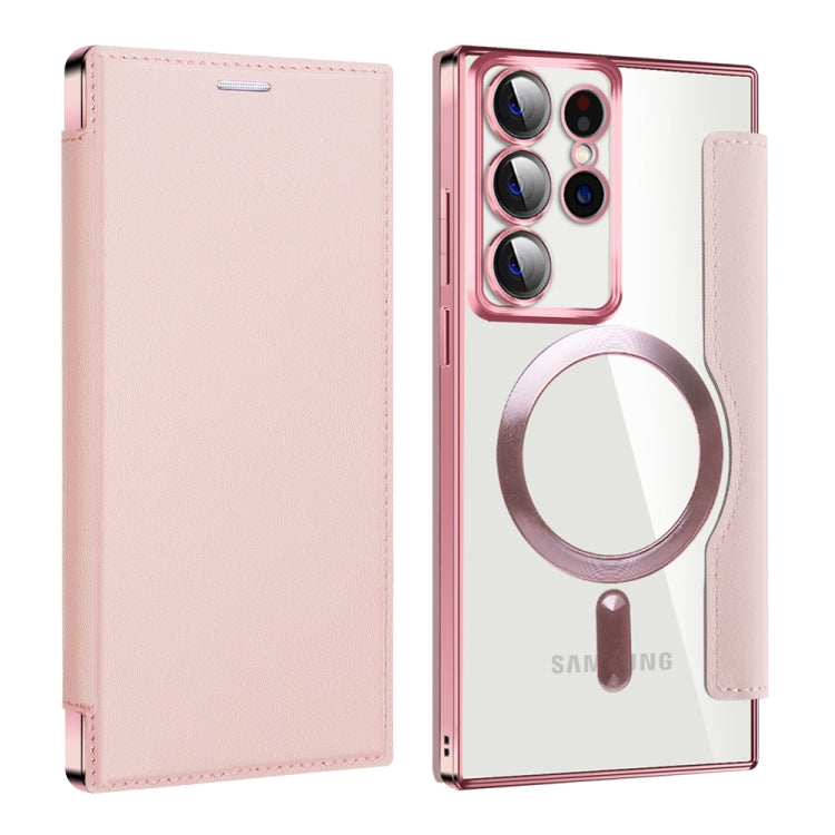 For Samsung Galaxy S22 Ultra 5G MagSafe Magnetic RFID Anti-theft Leather Phone Case(Pink) - Galaxy S22 Ultra 5G Cases by PMC TechLife | Online Shopping South Africa | PMC TechLife