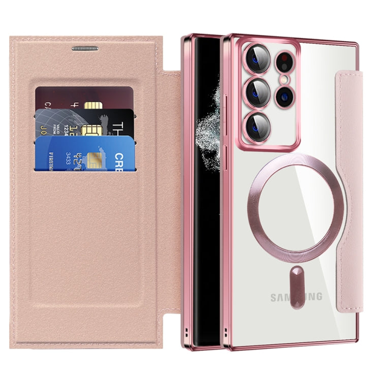 For Samsung Galaxy S22 Ultra 5G MagSafe Magnetic RFID Anti-theft Leather Phone Case(Pink) - Galaxy S22 Ultra 5G Cases by PMC TechLife | Online Shopping South Africa | PMC TechLife