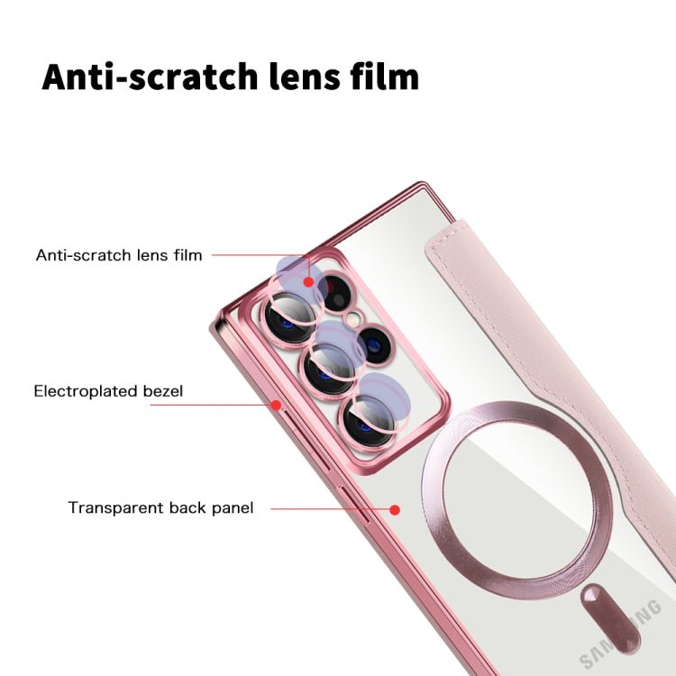 For Samsung Galaxy S22 Ultra 5G MagSafe Magnetic RFID Anti-theft Leather Phone Case(Pink) - Galaxy S22 Ultra 5G Cases by PMC TechLife | Online Shopping South Africa | PMC TechLife