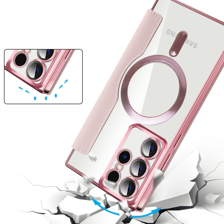 For Samsung Galaxy S22 Ultra 5G MagSafe Magnetic RFID Anti-theft Leather Phone Case(Pink) - Galaxy S22 Ultra 5G Cases by PMC TechLife | Online Shopping South Africa | PMC TechLife