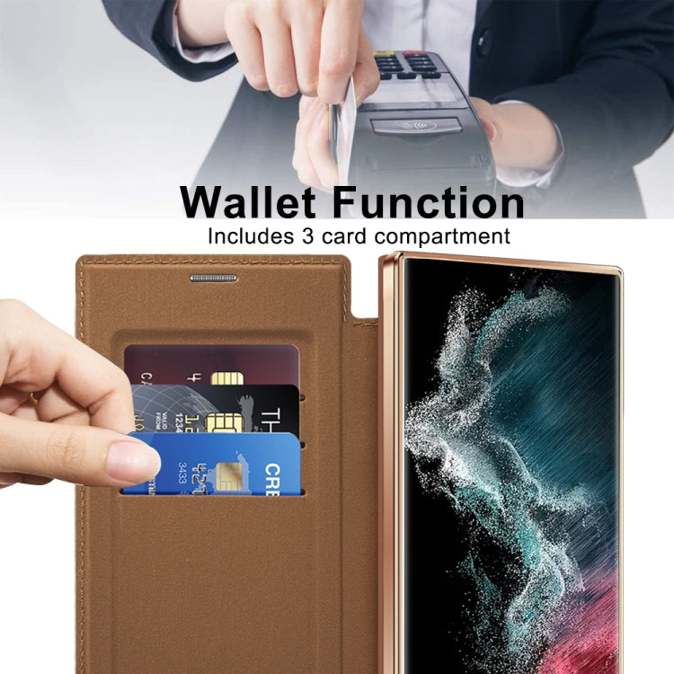 For Samsung Galaxy S22 Ultra 5G Shield MagSafe RFID Anti-theft Leather Phone Case(Brown)