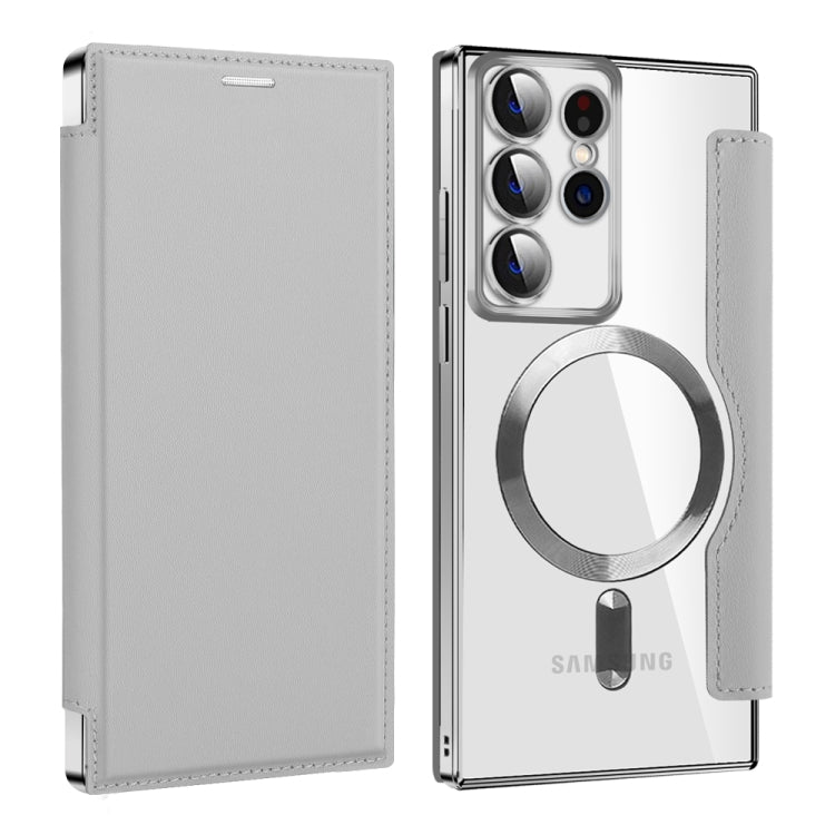 For Samsung Galaxy S22 Ultra 5G MagSafe Magnetic RFID Anti-theft Leather Phone Case(Grey) - Galaxy S22 Ultra 5G Cases by PMC TechLife | Online Shopping South Africa | PMC TechLife