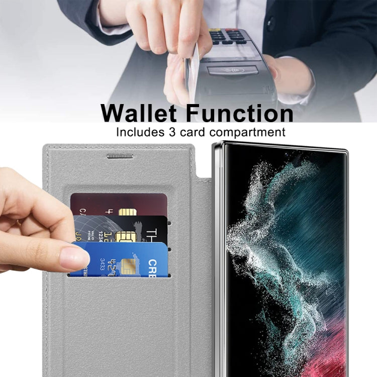 For Samsung Galaxy S22 Ultra 5G MagSafe Magnetic RFID Anti-theft Leather Phone Case(Grey) - Galaxy S22 Ultra 5G Cases by PMC TechLife | Online Shopping South Africa | PMC TechLife