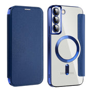 For Samsung Galaxy S22+ 5G Shield MagSafe RFID Anti-theft Leather Phone Case(Dark Blue)