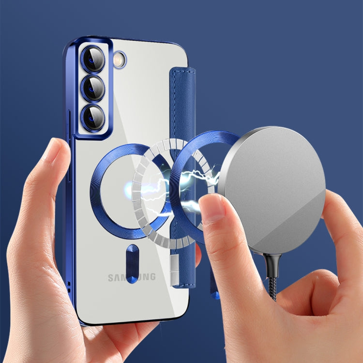 For Samsung Galaxy S22+ 5G Shield MagSafe RFID Anti-theft Leather Phone Case(Dark Blue) - Galaxy S22+ 5G Cases by PMC TechLife | Online Shopping South Africa | PMC TechLife | Buy Now Pay Later Mobicred