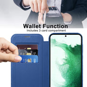 For Samsung Galaxy S22+ 5G Shield MagSafe RFID Anti-theft Leather Phone Case(Dark Blue)