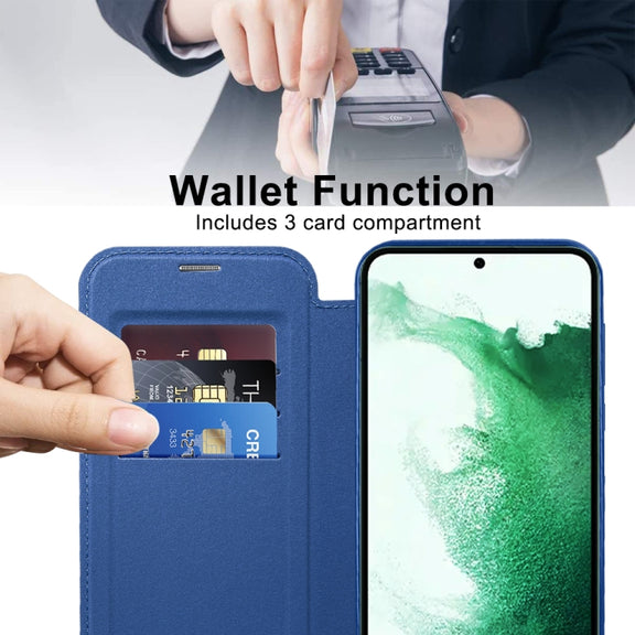For Samsung Galaxy S22+ 5G Shield MagSafe RFID Anti-theft Leather Phone Case(Dark Blue)