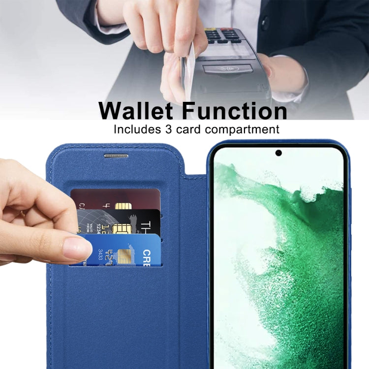 For Samsung Galaxy S22+ 5G Shield MagSafe RFID Anti-theft Leather Phone Case(Dark Blue)